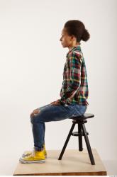 Man Woman Black Hairy Casual Slim Sitting Studio photo references